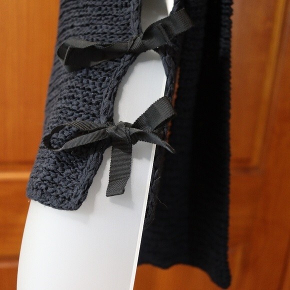 Anne Klein Black Open Weave Knit Sweater With Tie Side LG - Picture 5 of 14